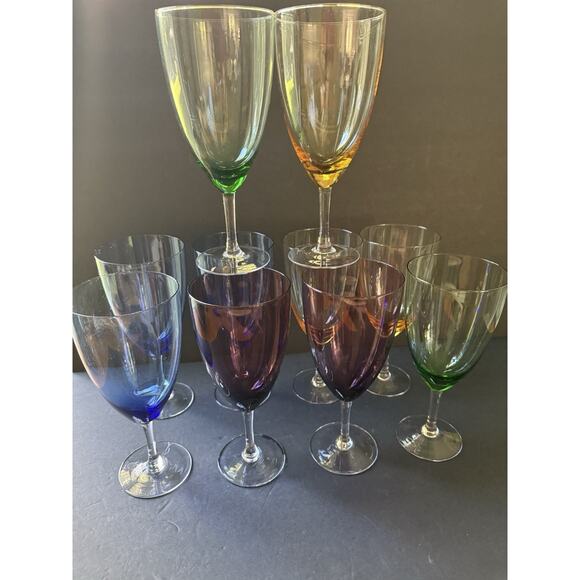 Lennox Crystal Gems Wine Glass Set 10 Rainbow MCM Cocktail Barware Minimalist - Picture 1 of 7